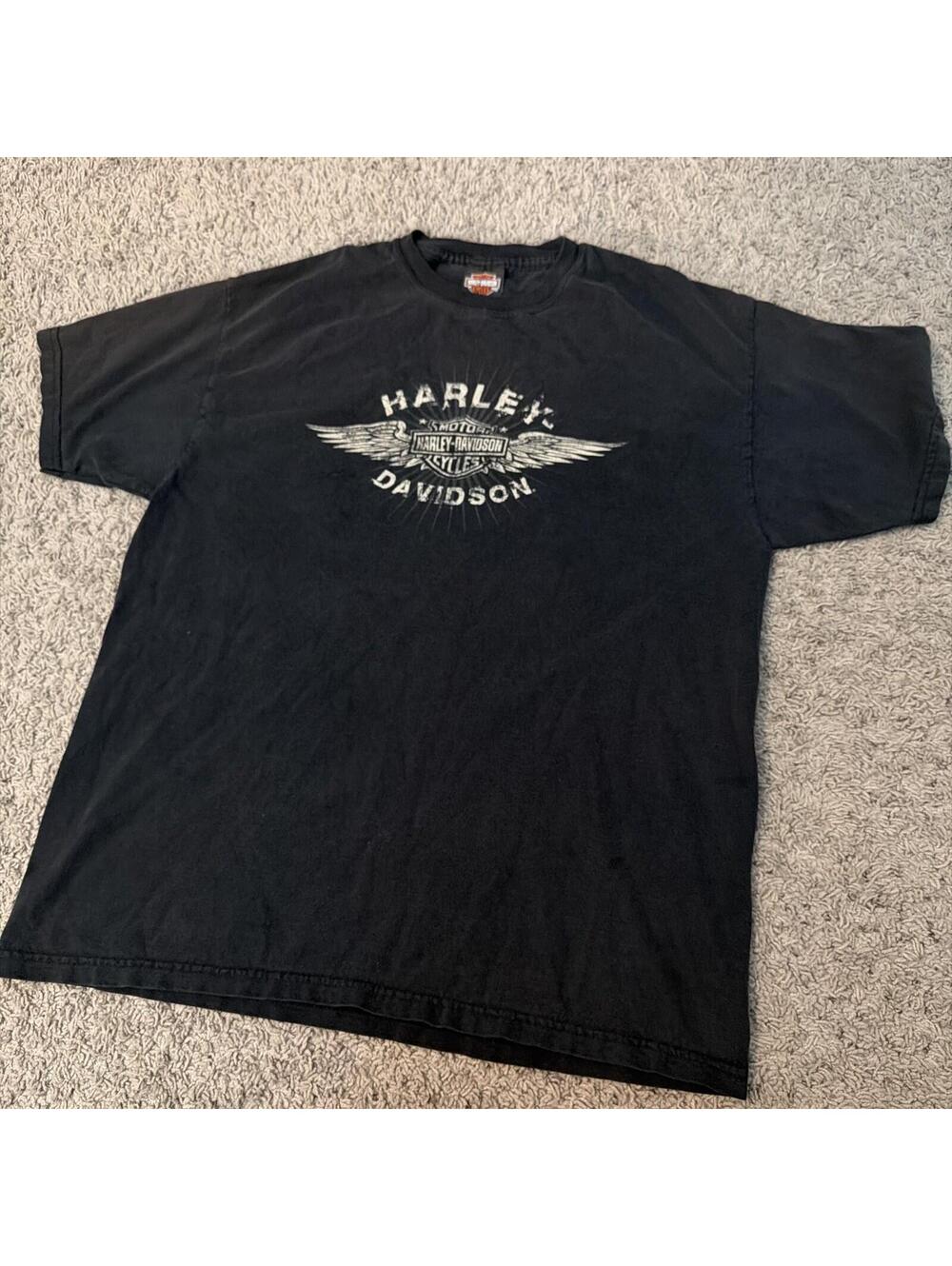 Harley Davidson Dallas Texas 2004 Word Mark Vintage Tee Men’s Size L Faded Black